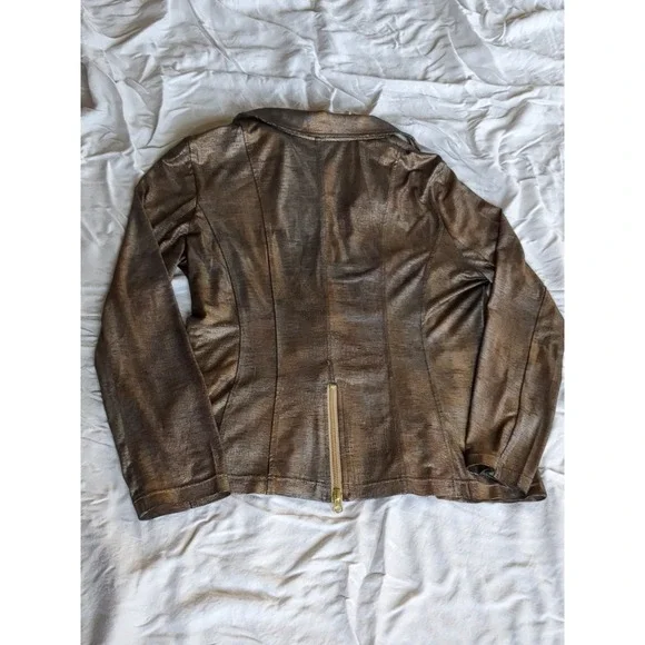 Clara Sun Woo Liquid Leather Jacket Full Zip Sz Large Brown Black - Picture 5 of 13